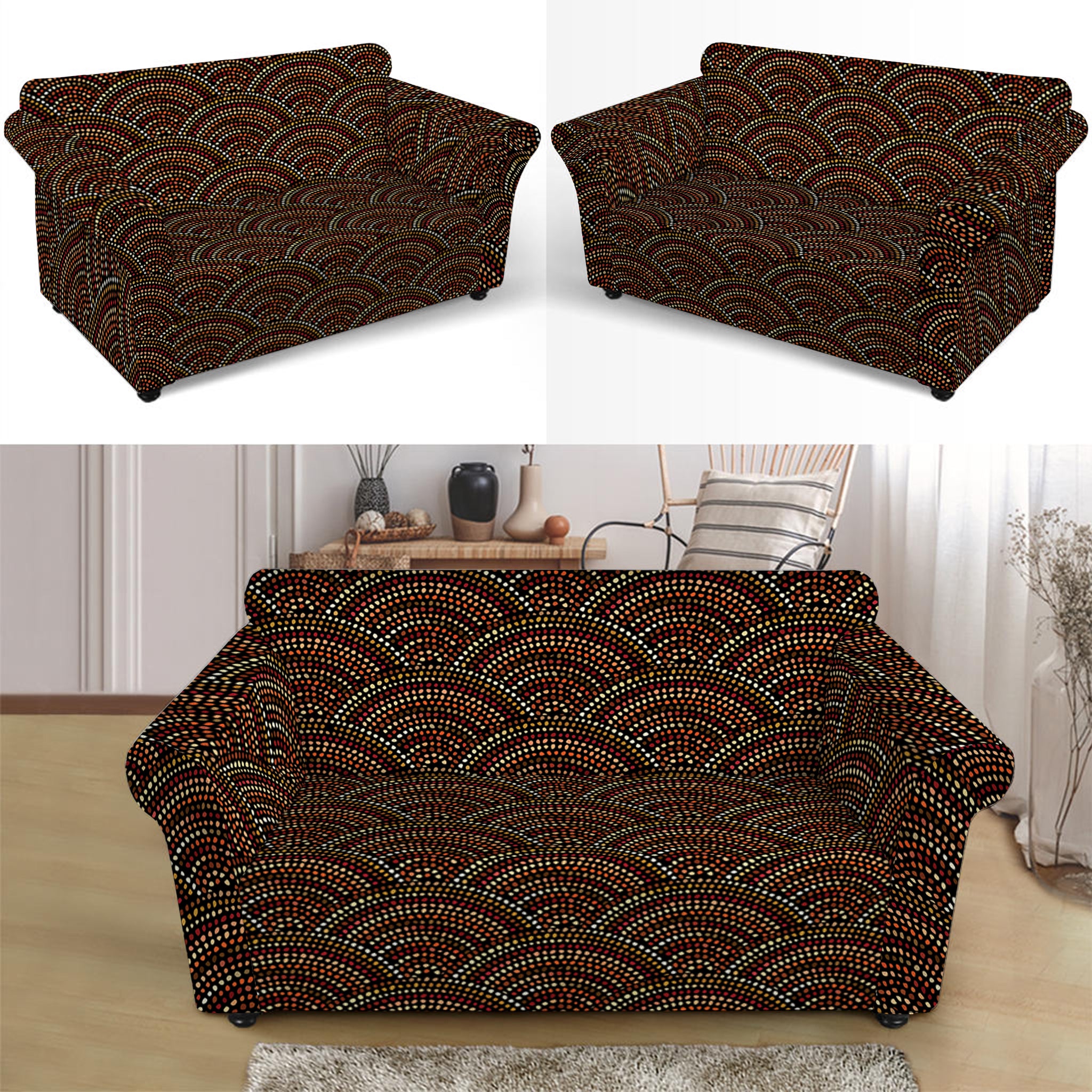 African Afro Dot Pattern Print Loveseat Slipcover