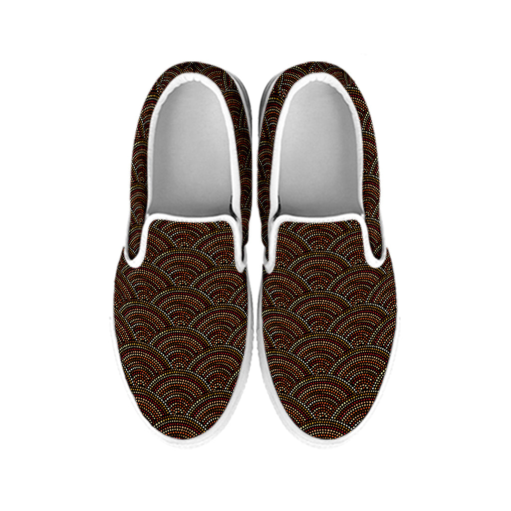 African Afro Dot Pattern Print White Slip On Shoes