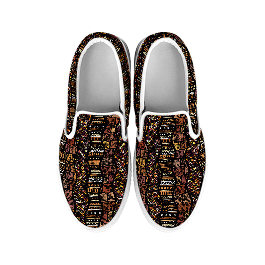 African Afro Inspired Pattern Print White Slip On Shoes