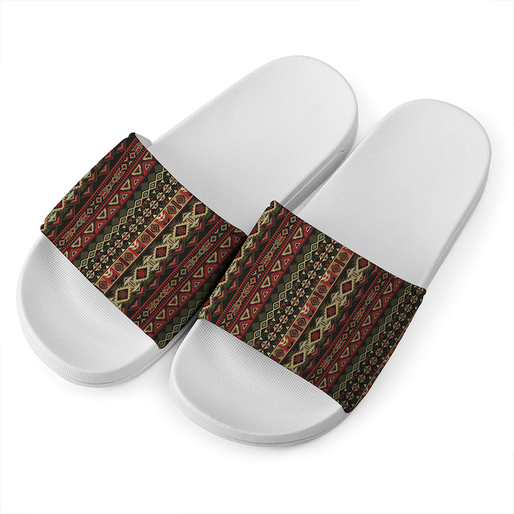 African Ethnic Pattern Print White Slide Sandals