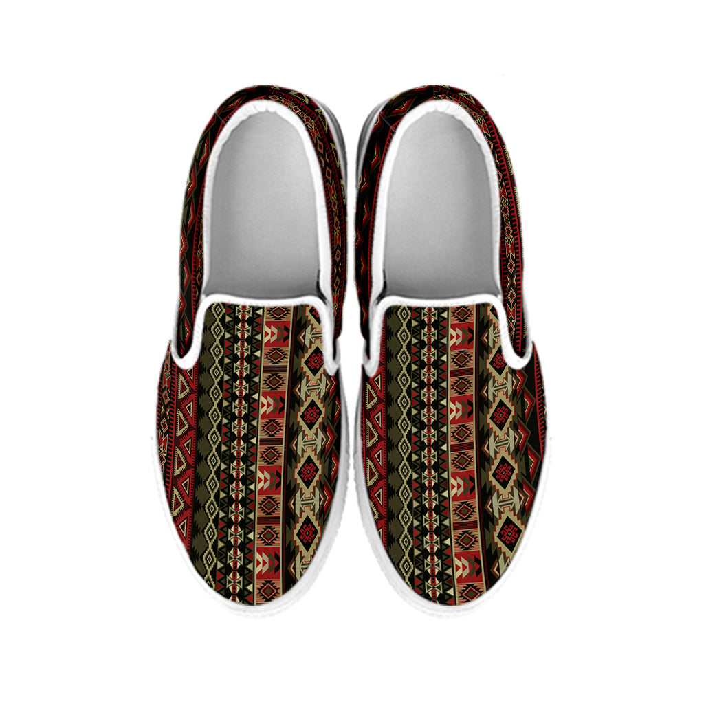 African Ethnic Pattern Print White Slip On Shoes