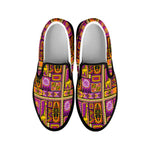 African Ethnic Tribal Inspired Print Black Slip On Shoes