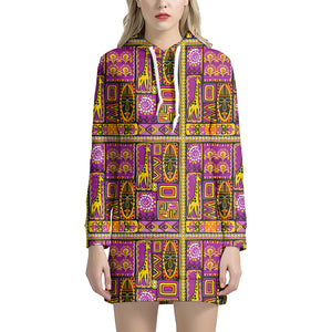 African Ethnic Tribal Inspired Print Hoodie Dress