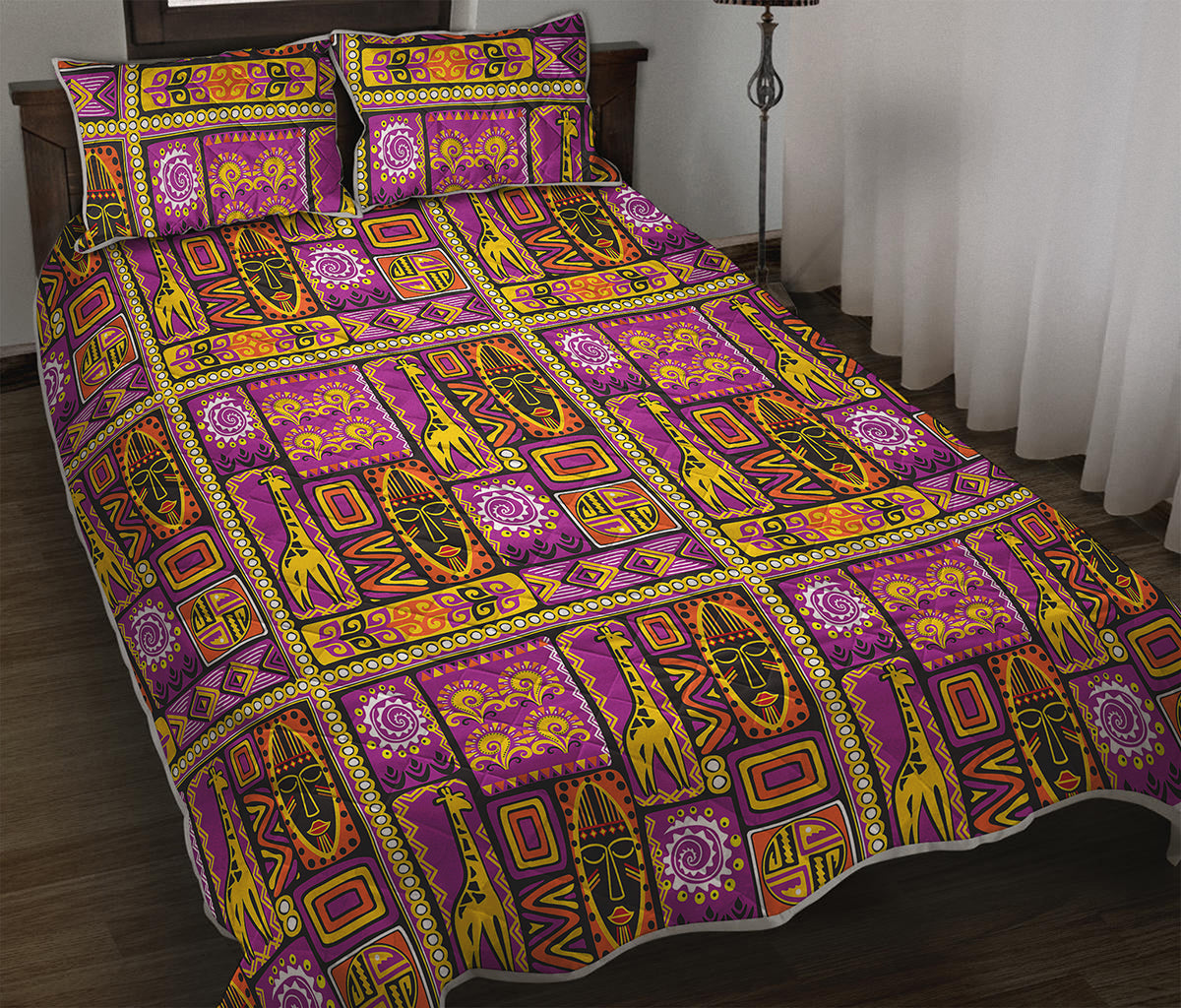 African Ethnic Tribal Inspired Print Quilt Bed Set