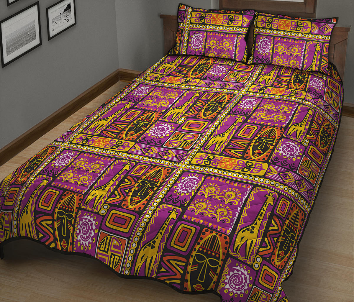 African Ethnic Tribal Inspired Print Quilt Bed Set