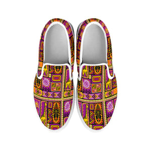 African Ethnic Tribal Inspired Print White Slip On Shoes