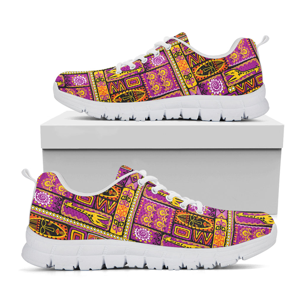 African Ethnic Tribal Inspired Print White Sneakers