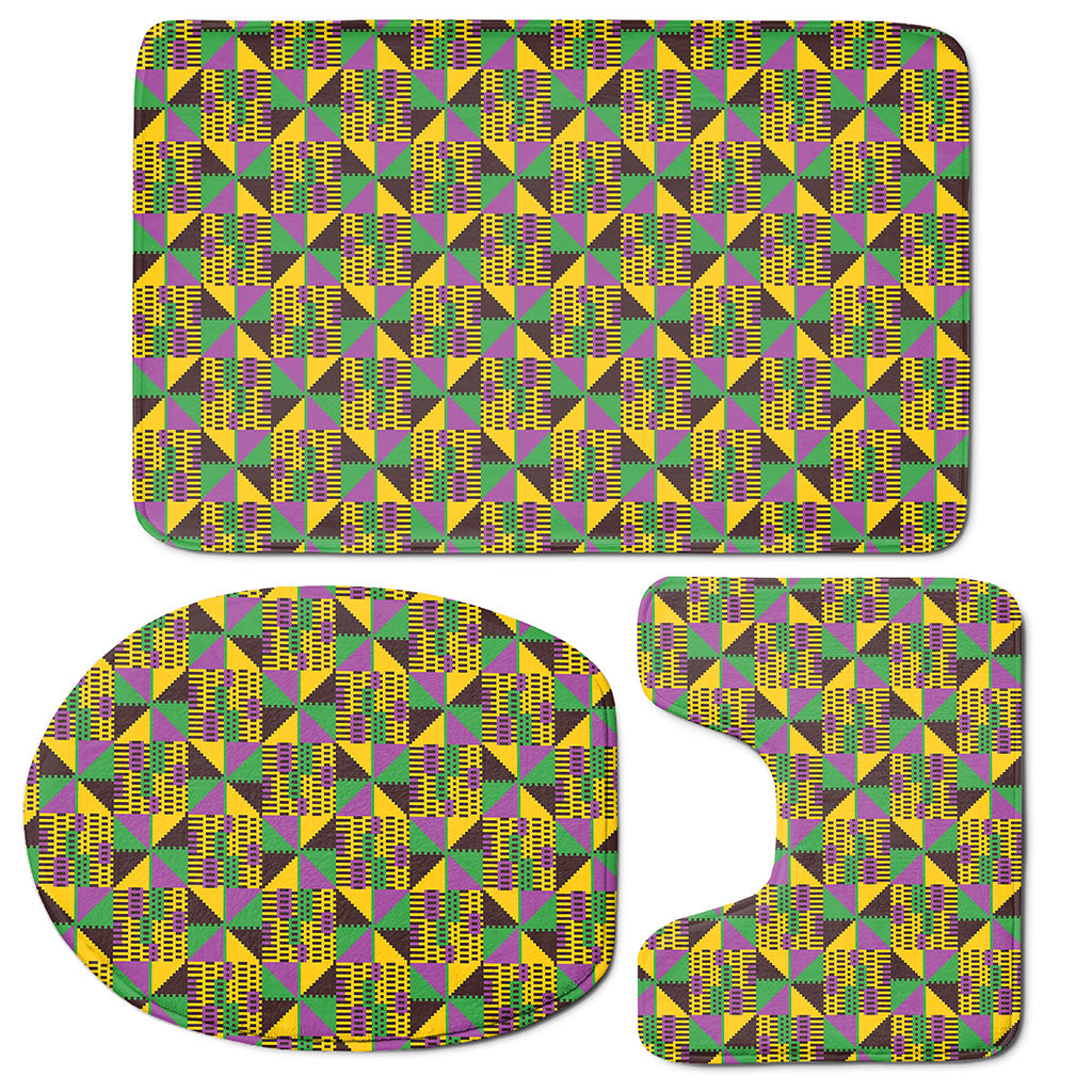 African Kente Pattern Print 3 Piece Bath Mat Set