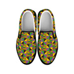 African Kente Pattern Print Black Slip On Shoes