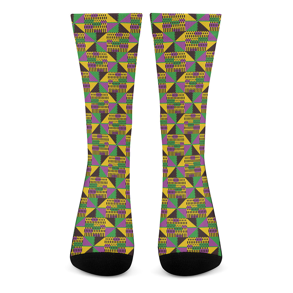 African Kente Pattern Print Crew Socks