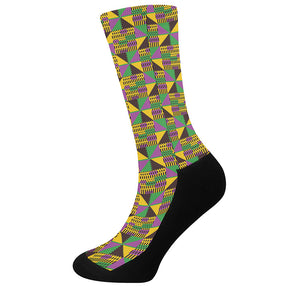 African Kente Pattern Print Crew Socks