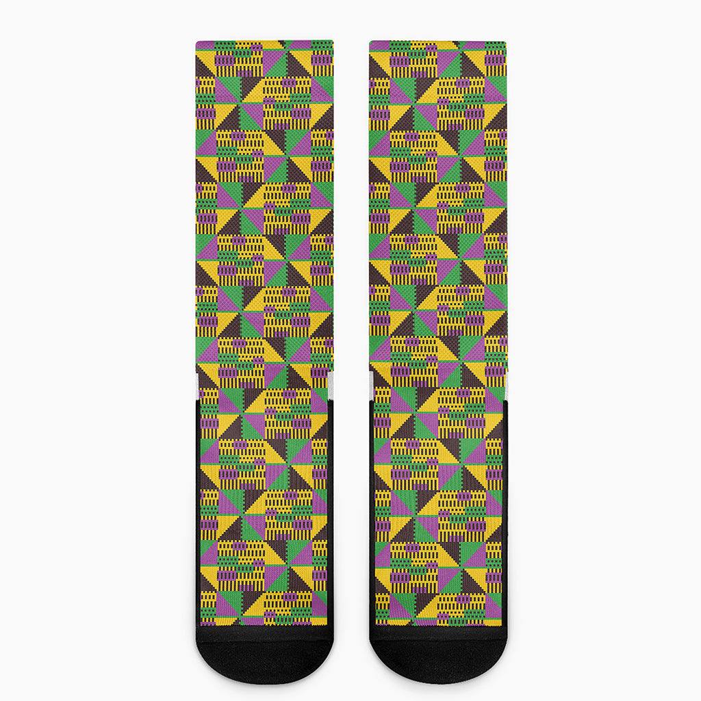 African Kente Pattern Print Crew Socks