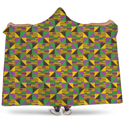 African Kente Pattern Print Hooded Blanket