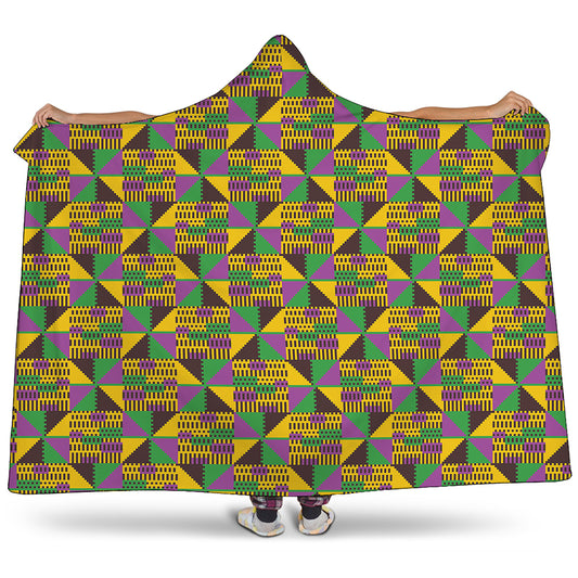 African Kente Pattern Print Hooded Blanket