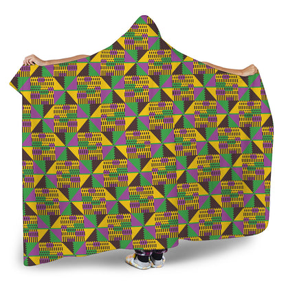 African Kente Pattern Print Hooded Blanket