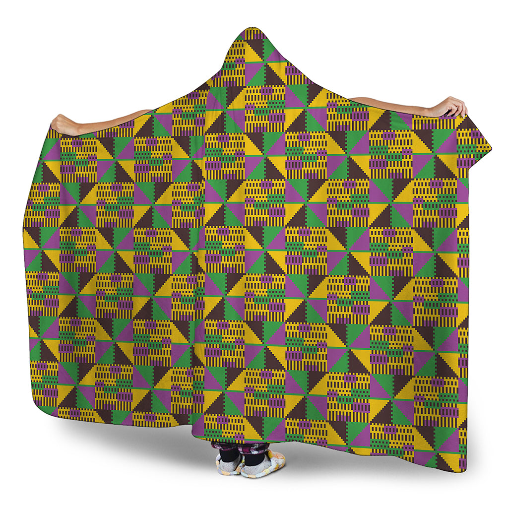 African Kente Pattern Print Hooded Blanket