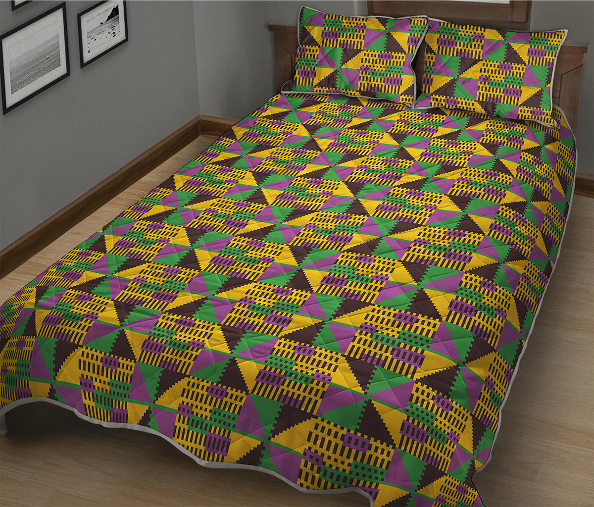 African Kente Pattern Print Quilt Bed Set