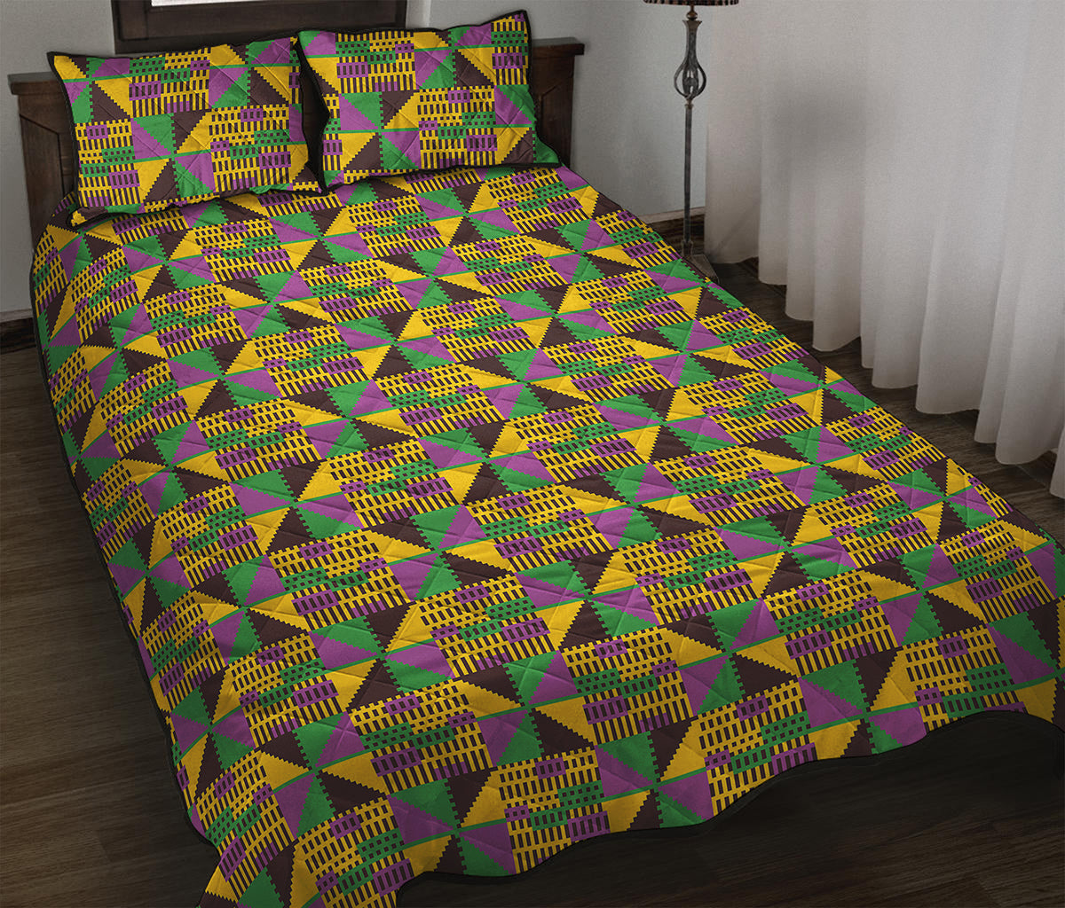 African Kente Pattern Print Quilt Bed Set