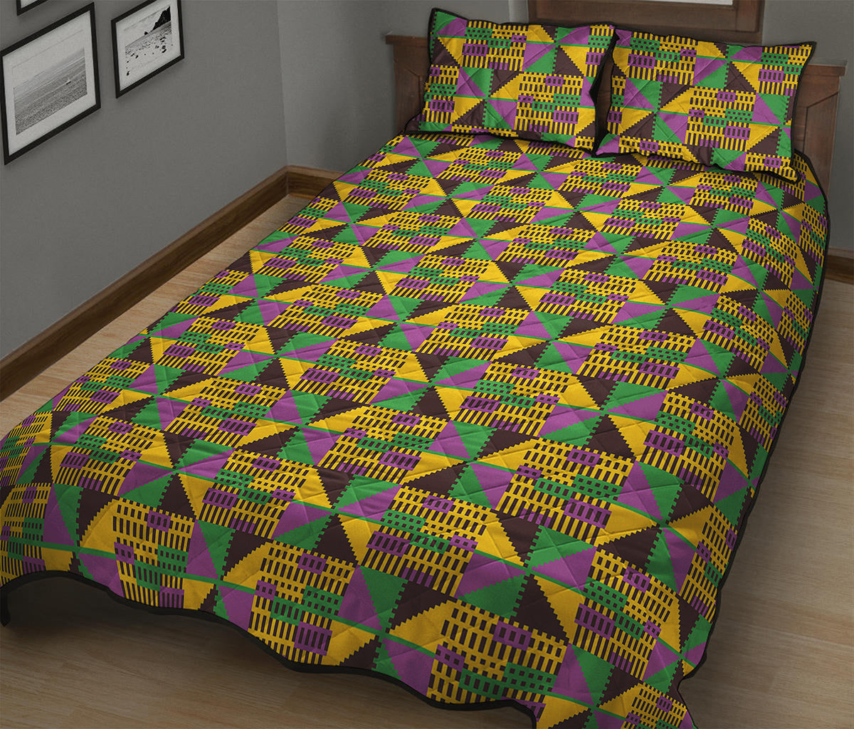 African Kente Pattern Print Quilt Bed Set