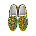 African Kente Pattern Print White Slip On Shoes