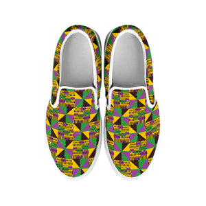 African Kente Pattern Print White Slip On Shoes