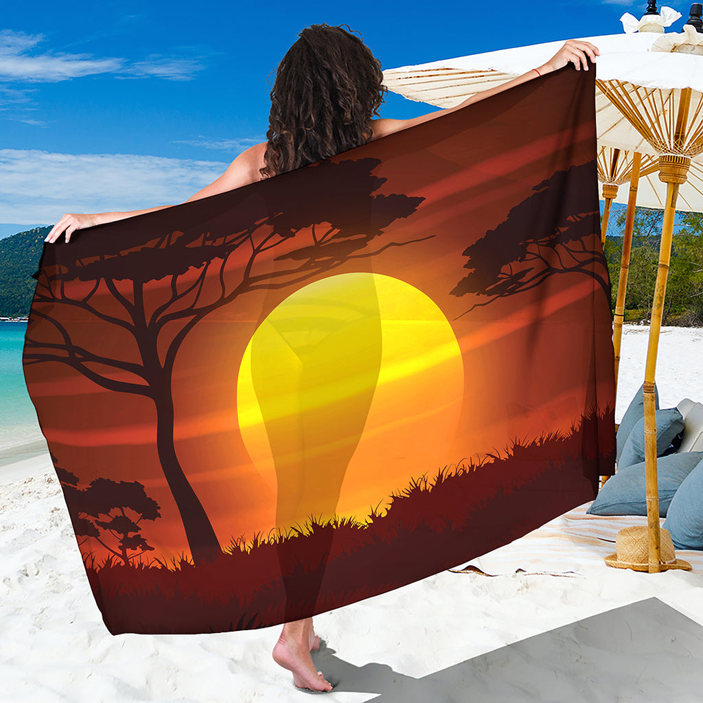 African Savanna Sunset Print Beach Sarong Wrap