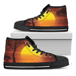 African Savanna Sunset Print Black High Top Shoes