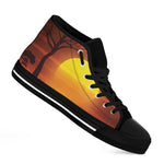 African Savanna Sunset Print Black High Top Shoes