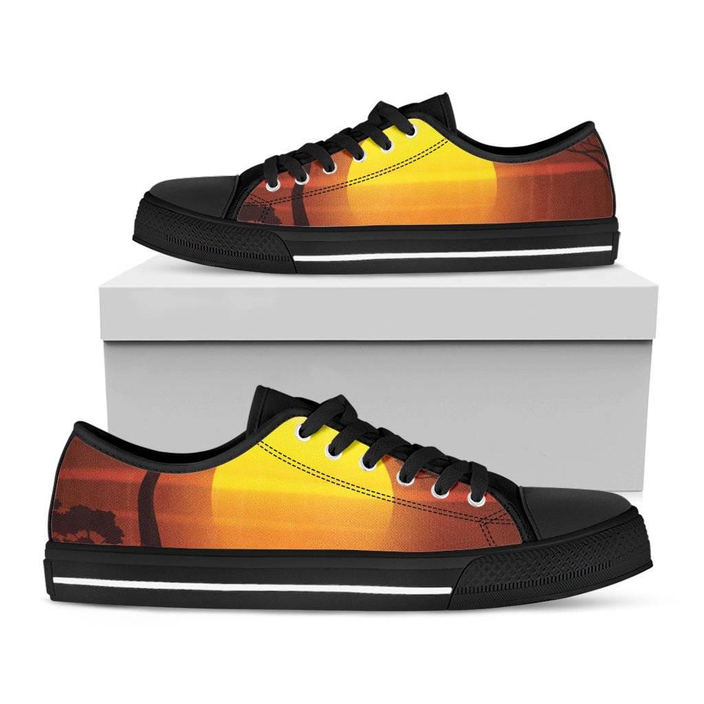 African Savanna Sunset Print Black Low Top Shoes