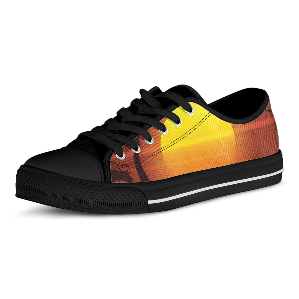 African Savanna Sunset Print Black Low Top Shoes