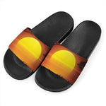 African Savanna Sunset Print Black Slide Sandals