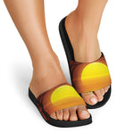 African Savanna Sunset Print Black Slide Sandals