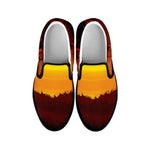 African Savanna Sunset Print Black Slip On Shoes