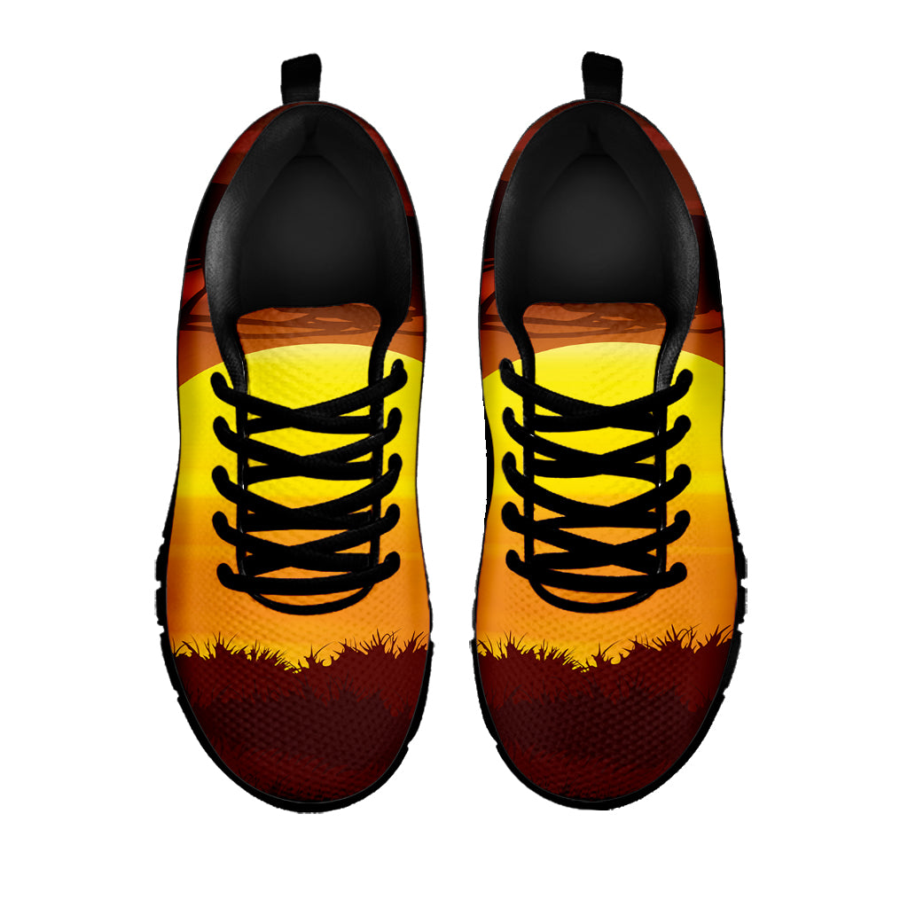 African Savanna Sunset Print Black Sneakers