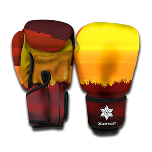 African Savanna Sunset Print Boxing Gloves