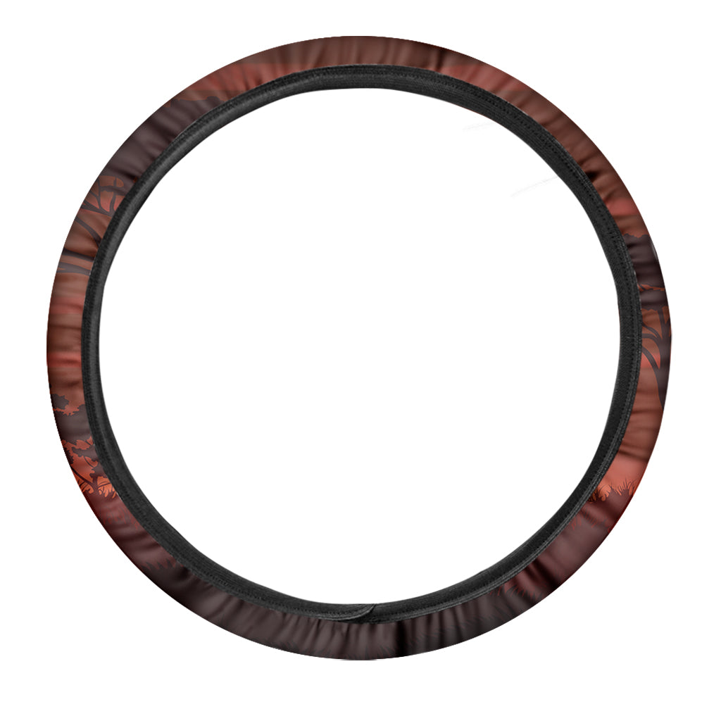 African Savanna Sunset Print Car Steering Wheel Cover