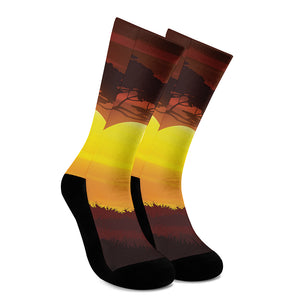 African Savanna Sunset Print Crew Socks