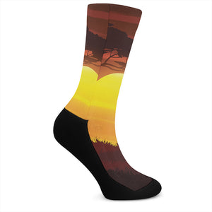 African Savanna Sunset Print Crew Socks