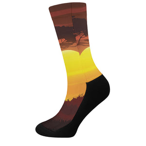 African Savanna Sunset Print Crew Socks