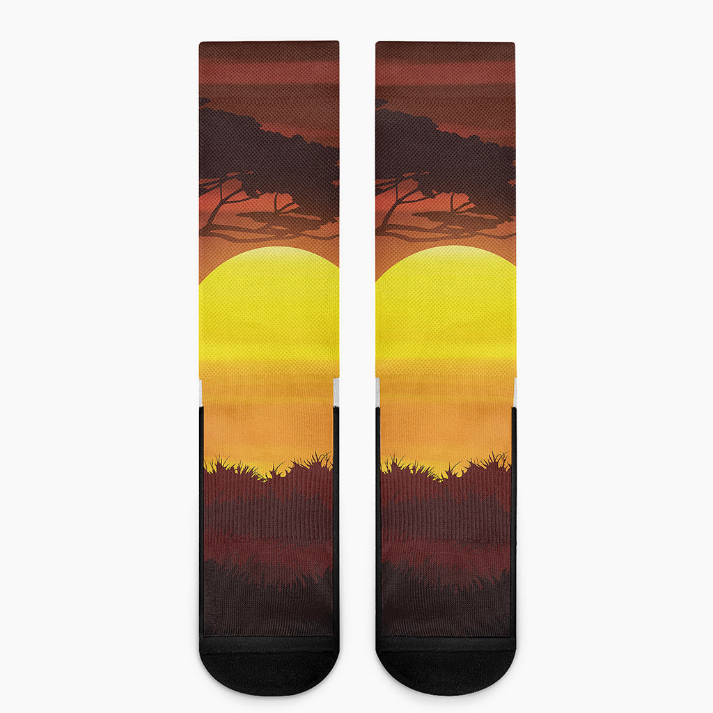 African Savanna Sunset Print Crew Socks