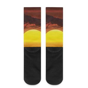 African Savanna Sunset Print Crew Socks