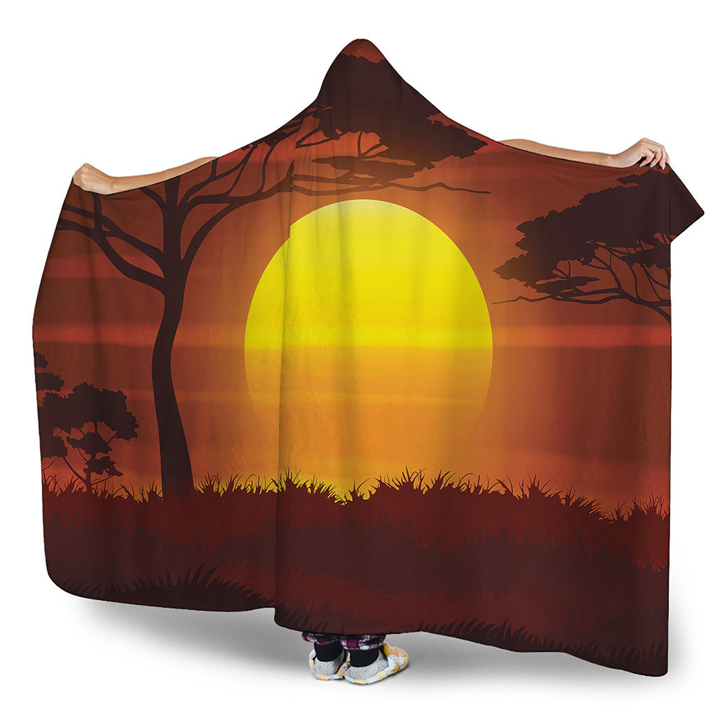 African Savanna Sunset Print Hooded Blanket