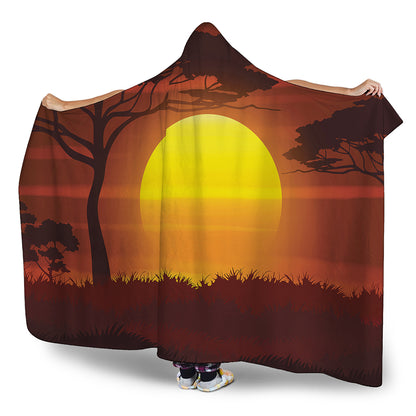 African Savanna Sunset Print Hooded Blanket