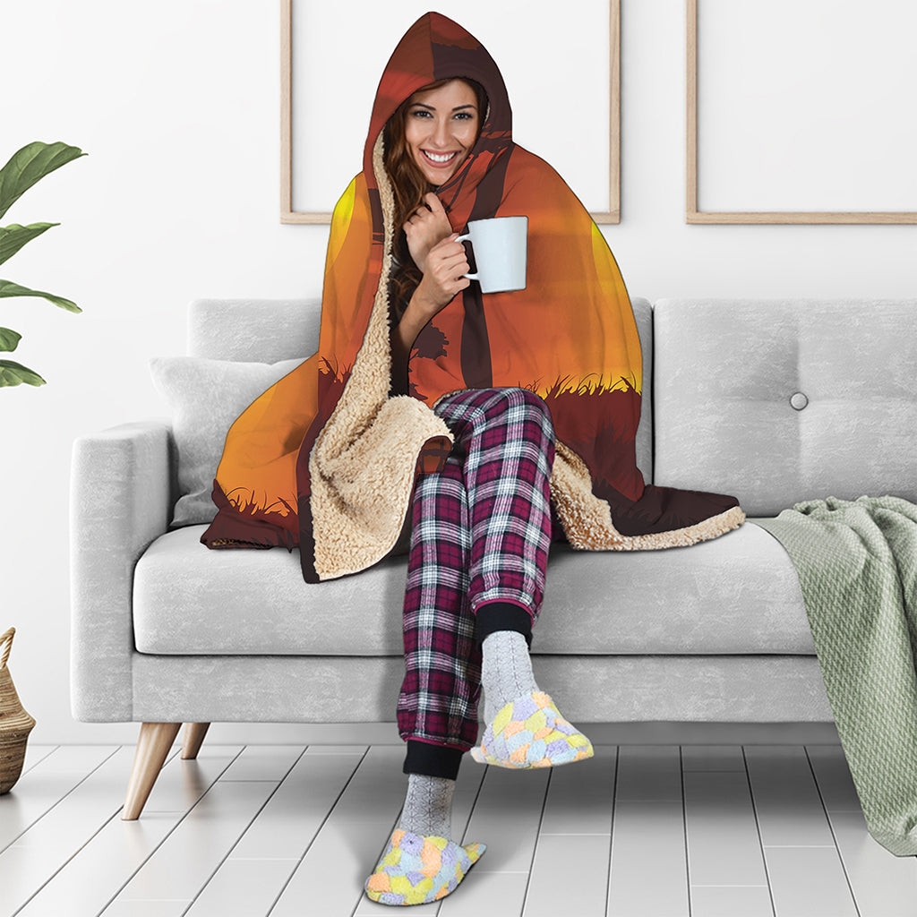 African Savanna Sunset Print Hooded Blanket