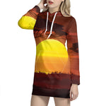 African Savanna Sunset Print Hoodie Dress