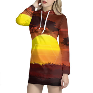 African Savanna Sunset Print Hoodie Dress