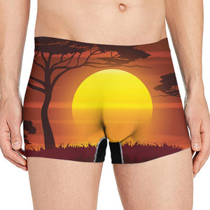 African Savanna Sunset Print Men's Boxer Briefs