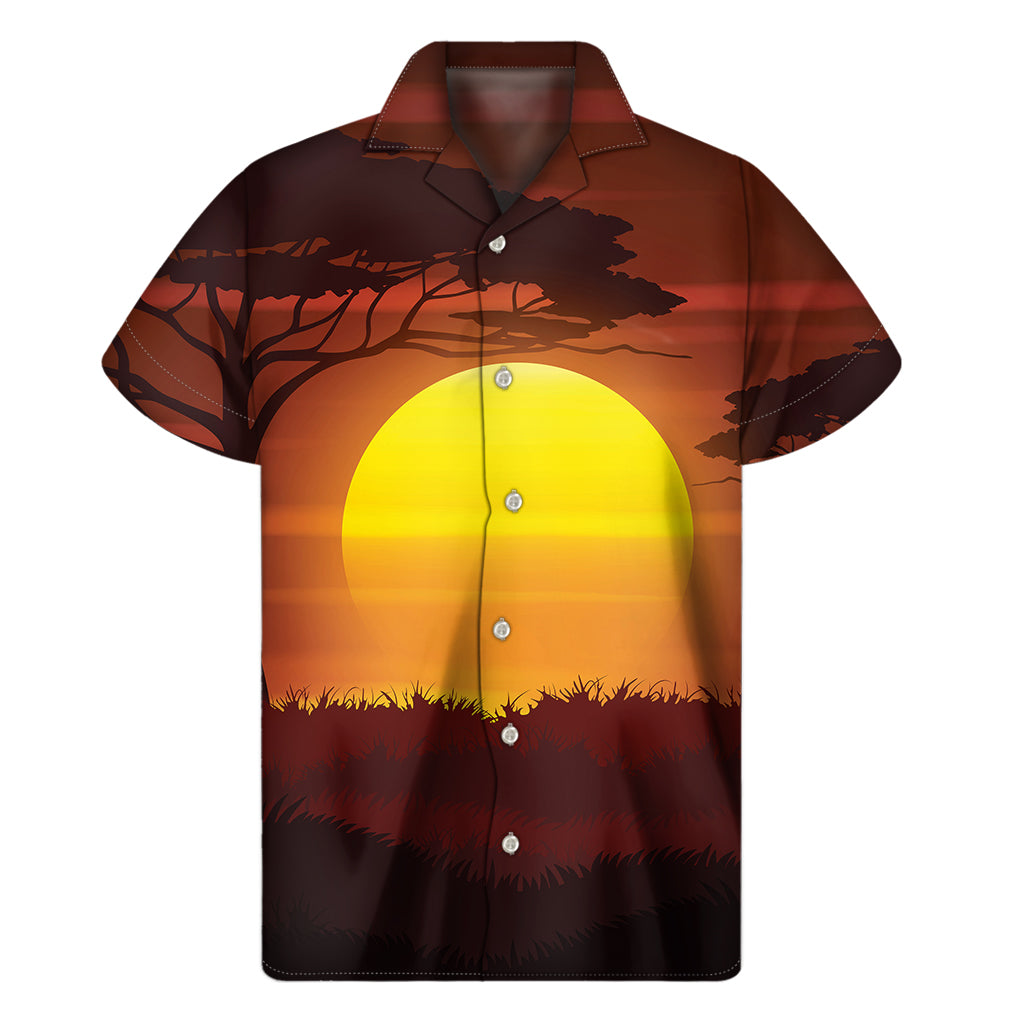 African Savanna Sunset Print Men's Short Sleeve Shirt