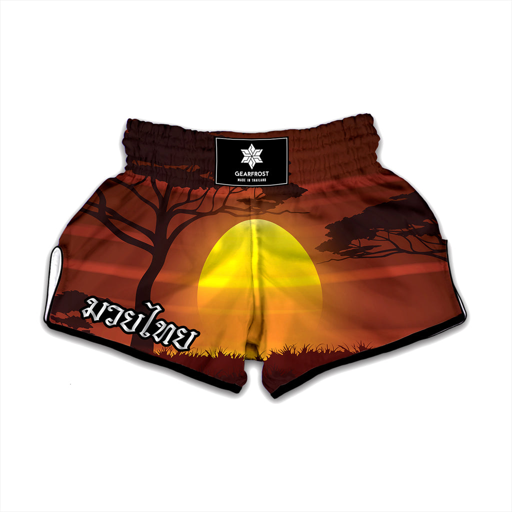 African Savanna Sunset Print Muay Thai Boxing Shorts