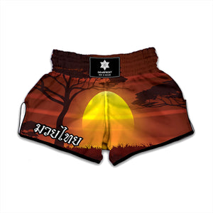 African Savanna Sunset Print Muay Thai Boxing Shorts